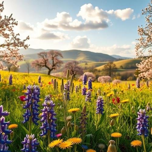 A-lush-spring-landscape-depicting-the-vibrant-flow-of-nectar-as-flowers-bloom-richly-across-a