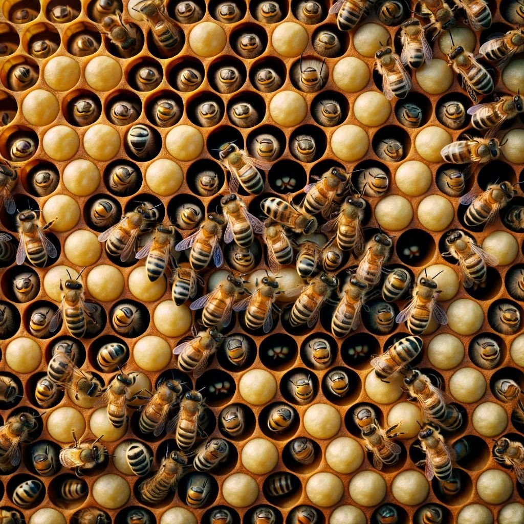 Frame of honeycomb showing a solid, healthy capped brood pattern with minimal gaps