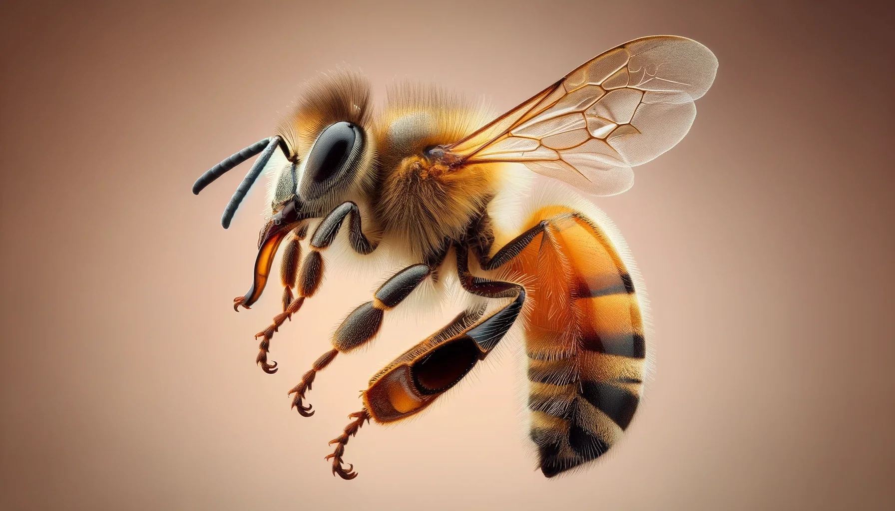Detailed illustration of a honeybee in profile against a neutral background