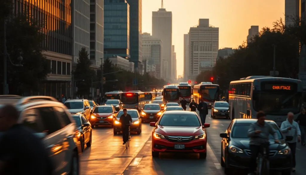 A bustling city street at rush hour
