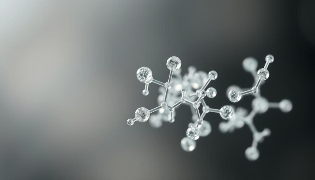 A close-up macro photograph of a crystalline structure composed of lactic acid molecules, set against a blurred background with a subtle gradient transitioning from light to dark. The lactic acid crystals are arranged in a geometric, abstract pattern, with a slight iridescent sheen that catches the soft, diffused lighting. The depth of field is shallow, allowing the viewer to focus on the intricate details and textures of the lactic acid formations. The overall mood is one of scientific curiosity and technical precision, reflecting the in-depth analysis of microbial fermentation in bee bread.