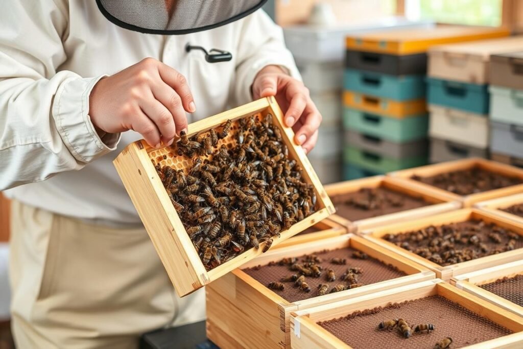 A local beekeeper preparing package bees for beginners, showing the proper way bees are packaged for transport