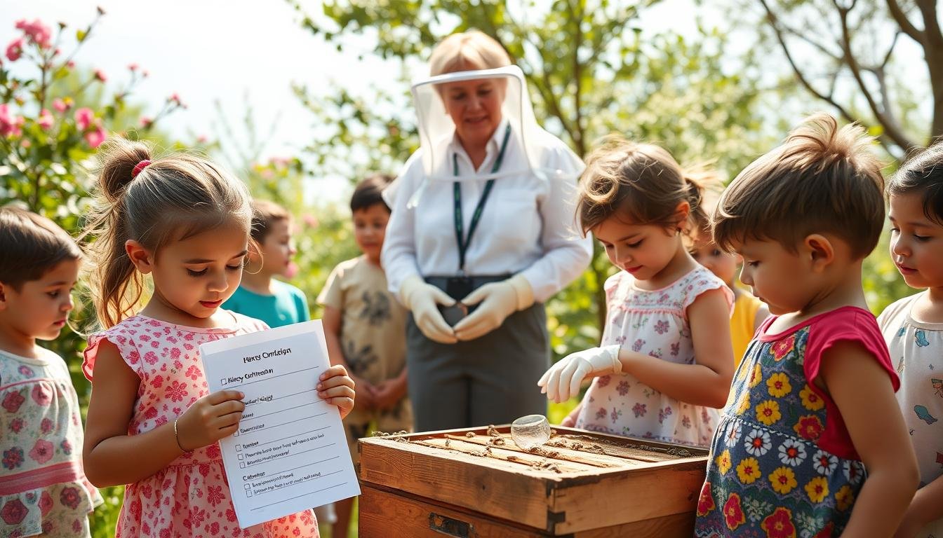 A serene outdoor setting with a diverse group of children, around ages 7 to 10, wearing colorful but modest clothing
