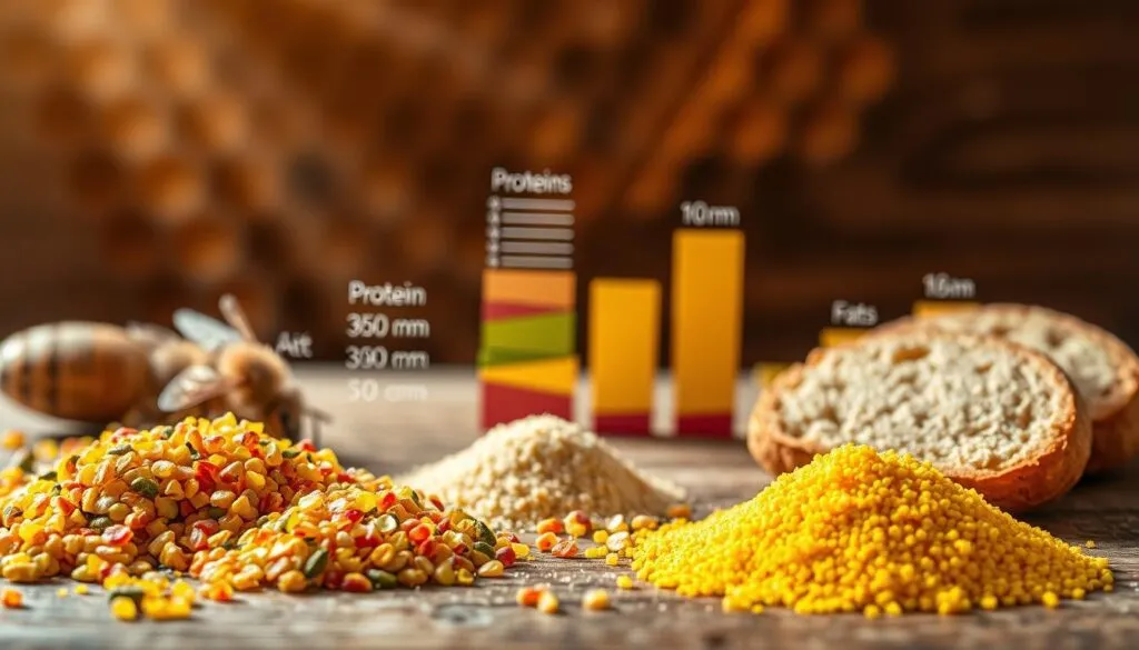 Visually striking composition showcasing the nutritional value of pollen and bee bread