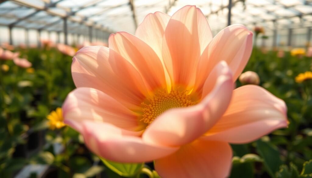 An expansive, close-up view of a delicate flower blossom, its petals gently unfurling under the warm glow of a sun-dappled, greenhouse-like environment. The nectar within the flower's center shimmers, illuminated by soft, diffused lighting that casts subtle shadows across the petals. The background is slightly blurred, hinting at an array of other flora in a controlled, experimental setting. The overall scene conveys a sense of tranquility and scientific observation, reflecting the impacts of carefully manipulated temperature and moisture levels on this vital floral resource. An expansive, close-up view of a delicate flower blossom, its petals gently unfurling under the warm glow of a sun-dappled, greenhouse-like environment. The nectar within the flower's center shimmers, illuminated by soft, diffused lighting that casts subtle shadows across the petals. The background is slightly blurred, hinting at an array of other flora in a controlled, experimental setting. The overall scene conveys a sense of tranquility and scientific observation, reflecting the impacts of carefully manipulated temperature and moisture levels on this vital floral resource.