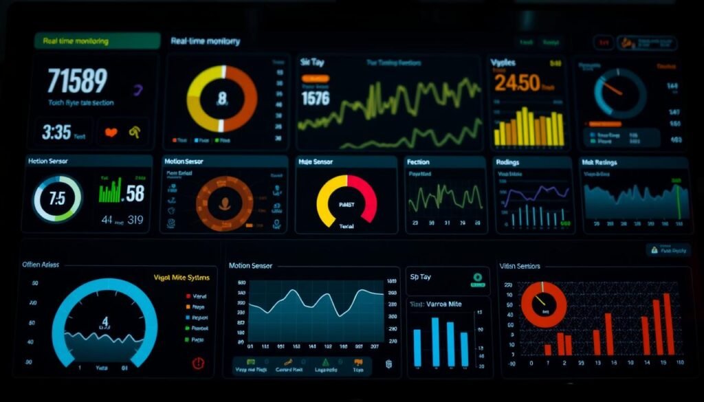 An expansive dashboard with a series of real-time monitoring alerts, each presented in a crisp, data-driven interface. The foreground displays an array of critical metrics - temperature, humidity, and motion sensor readings - highlighted in a clean, minimalist style. In the middle ground, a series of visual indicators - color-coded signals, dynamic graphs, and intuitive icons - convey the status of the Varroa mite detection system. The background features a sophisticated, high-contrast layout, with strategic use of lighting and depth of field to draw the eye towards the most essential information. The overall atmosphere is one of technological proficiency, informed decision-making, and a commitment to precision data analysis in service of effective integrated pest management.