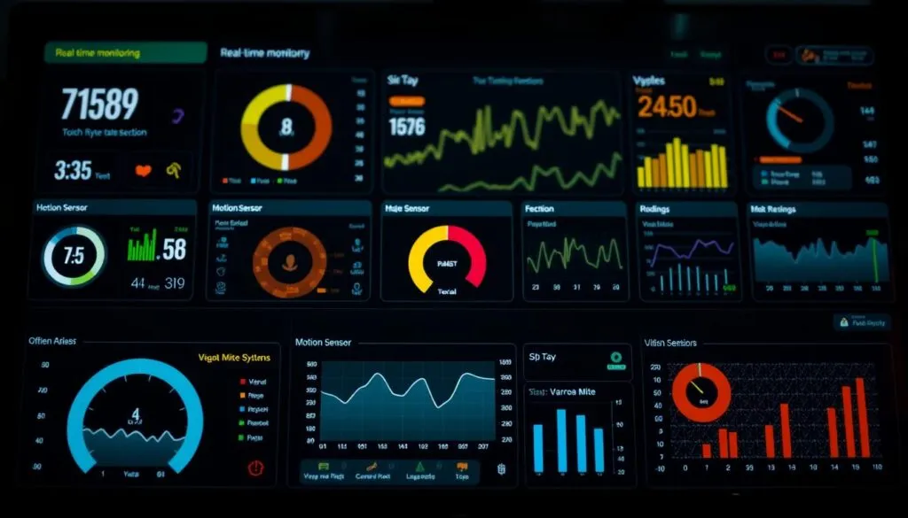An expansive dashboard with a series of real-time monitoring alerts, each presented in a crisp, data-driven interface. The foreground displays an array of critical metrics - temperature, humidity, and motion sensor readings - highlighted in a clean, minimalist style. In the middle ground, a series of visual indicators - color-coded signals, dynamic graphs, and intuitive icons - convey the status of the Varroa mite detection system. The background features a sophisticated, high-contrast layout, with strategic use of lighting and depth of field to draw the eye towards the most essential information. The overall atmosphere is one of technological proficiency, informed decision-making, and a commitment to precision data analysis in service of effective integrated pest management.