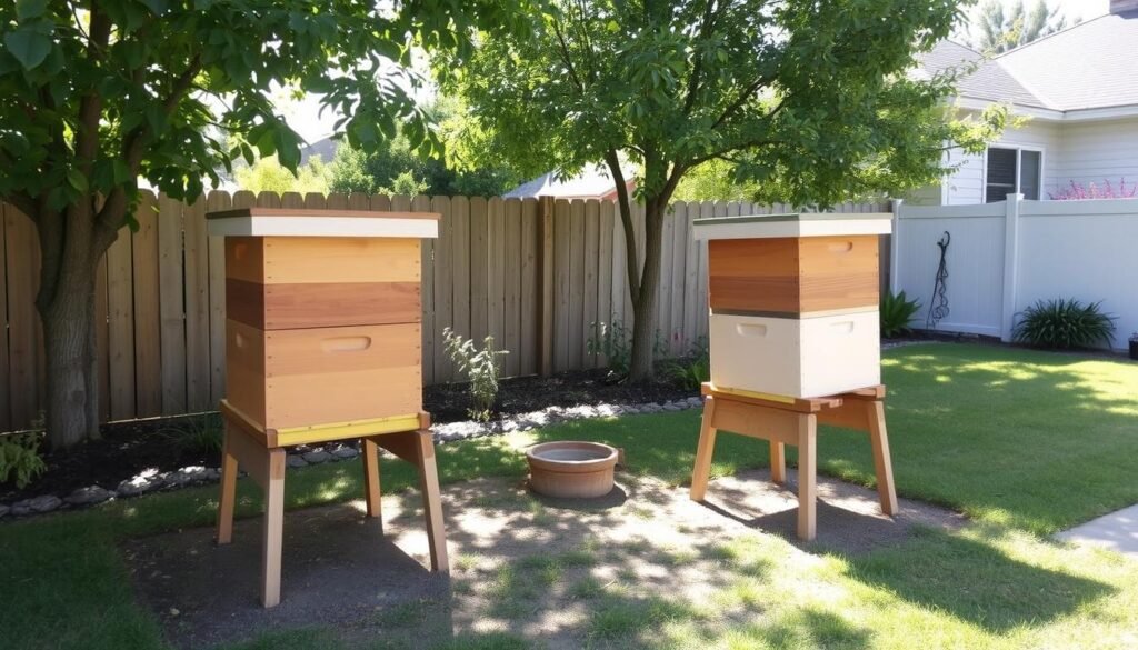 An ideal backyard beekeeping setup showing proper hive placement