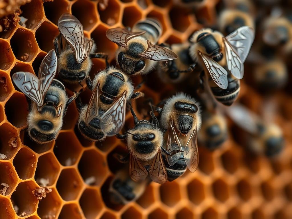 Carniolan honey bees with their distinctive dark coloration on a frame, demonstrating why they're among the best bees for beginners in colder climates