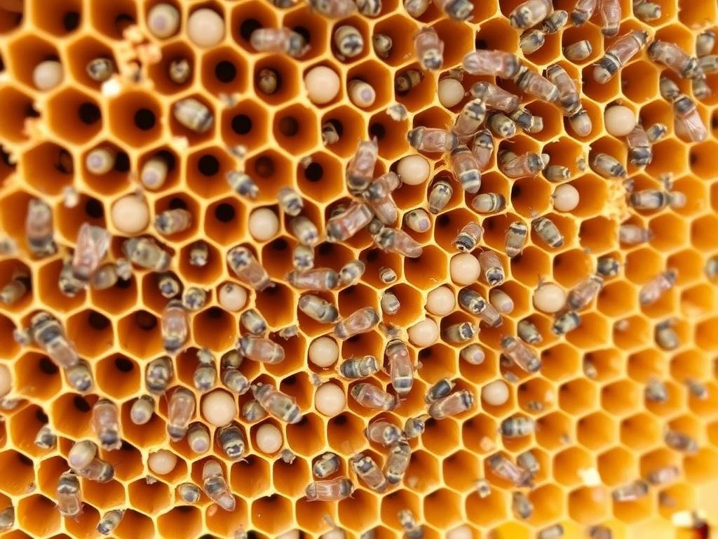 Close-up of brood pattern during step by step beehive inspection