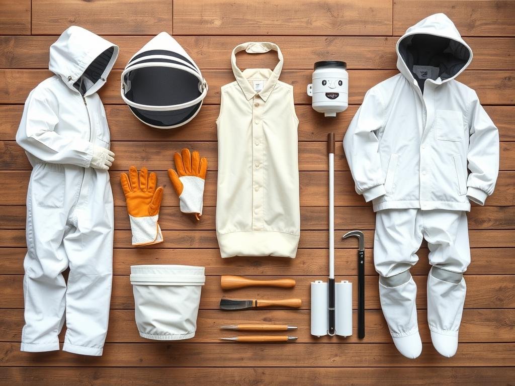 Complete set of beekeeping protective gear essentials laid out