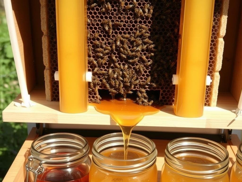Flow Hive showing honey harvesting mechanism with flow frames