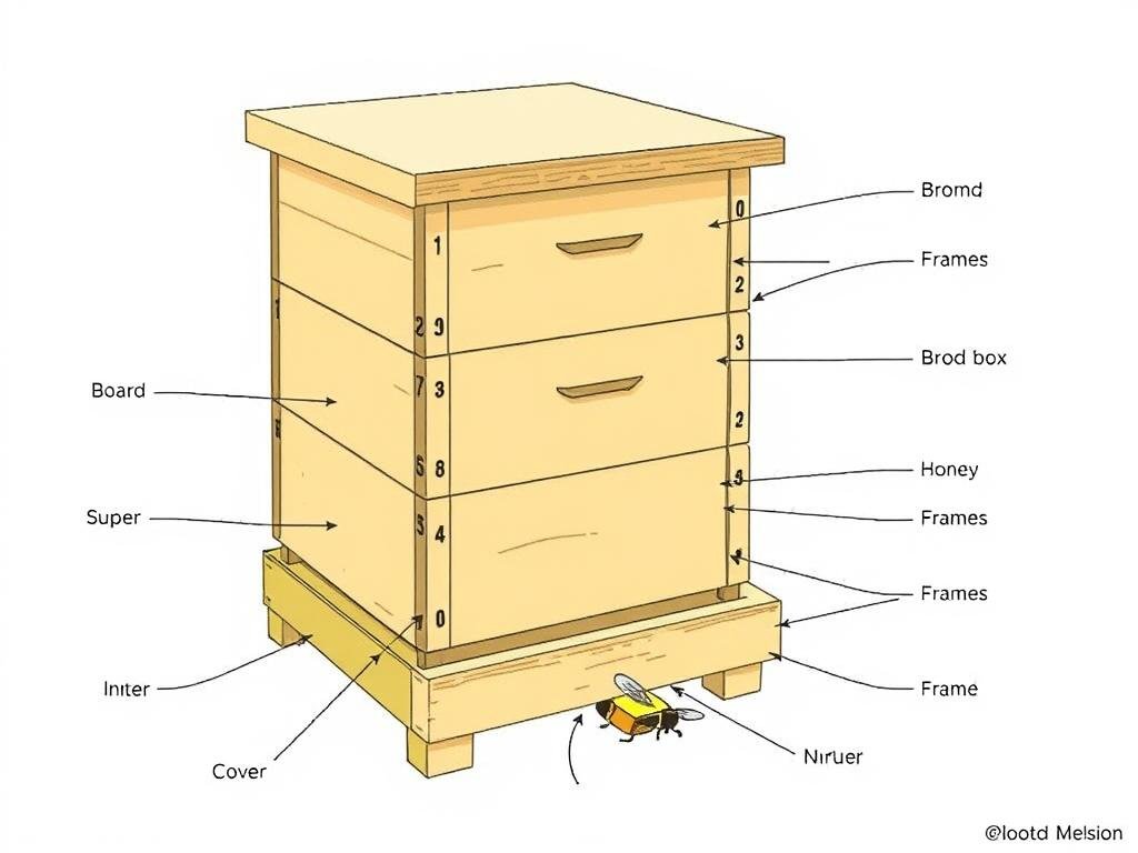Langstroth hive diagram showing components
