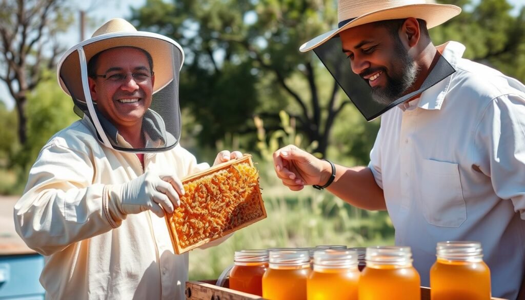 New beekeeper harvesting their first honey in Texas with mentor guidance