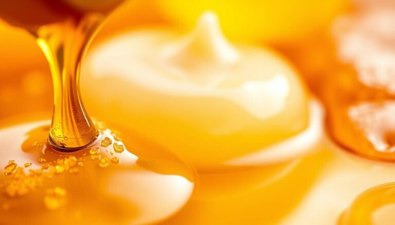 Prompt A close-up, high-resolution image of honey, propolis, and royal jelly in a seamless synergy