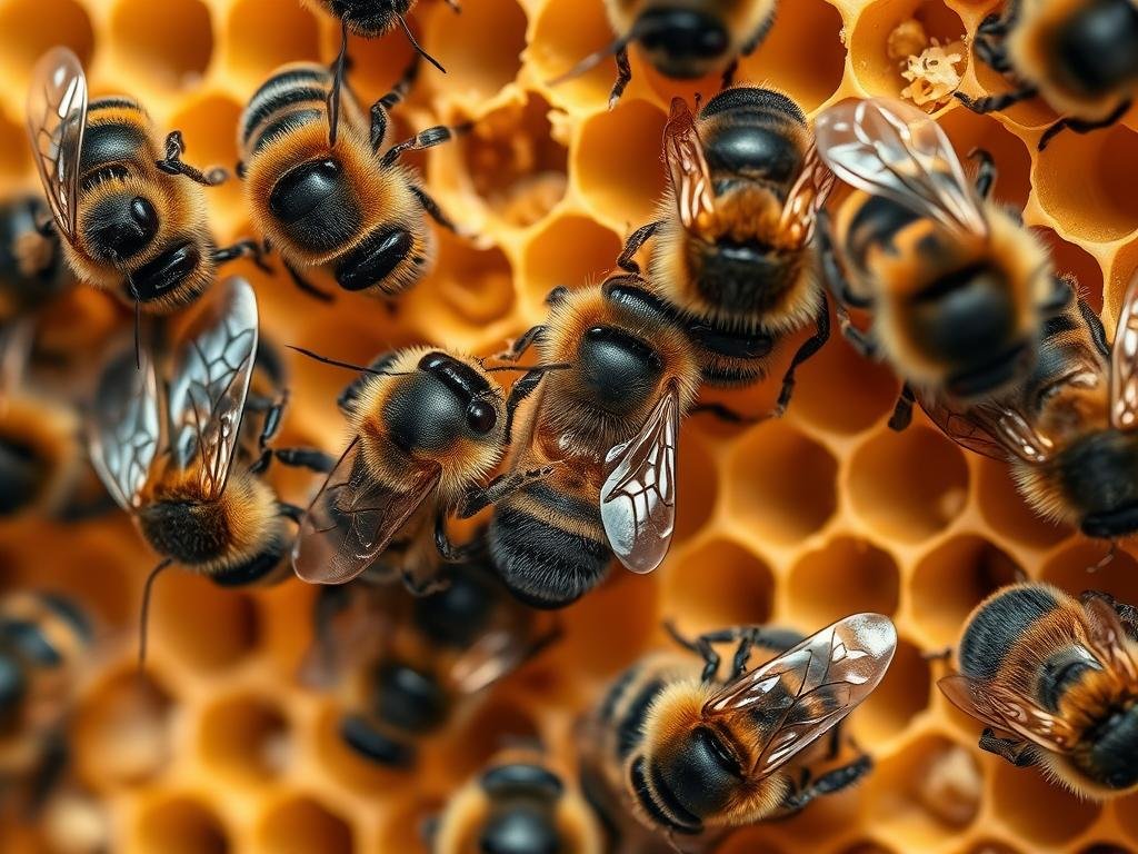 Russian honey bees with their darker coloration showing their mite-resistant behavior, making them among the best bees for beginners concerned about bee health