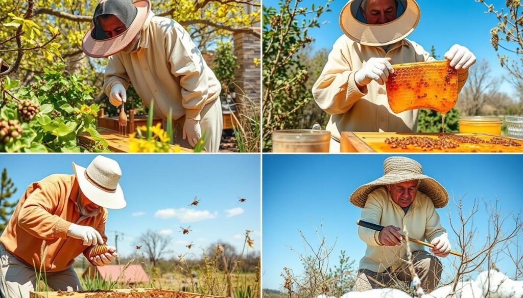 Seasonal beekeeping activities in Texas showing different tasks throughout the year