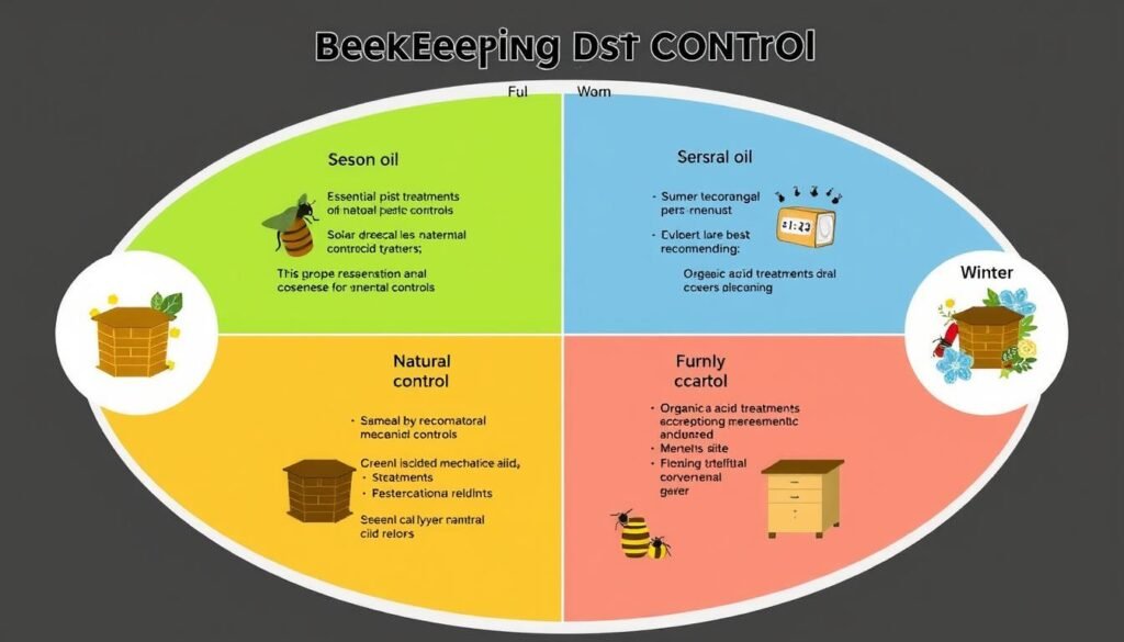 Seasonal calendar showing optimal timing for different natural pest control methods in beekeeping