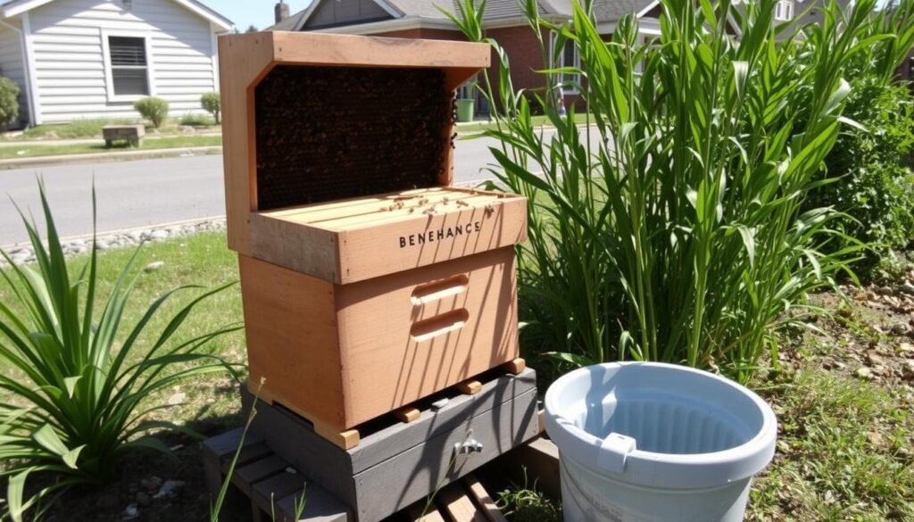 Well-positioned urban beehive with flight path considerations