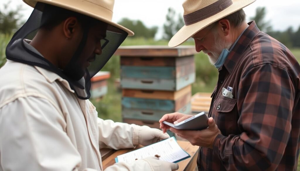 Beekeeper registering hives with state apiary inspector