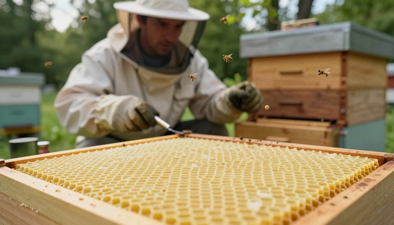 Waxed plastic foundation, illustrating the wax-coating step that similarly improves bee acceptance of PermaComb before installation