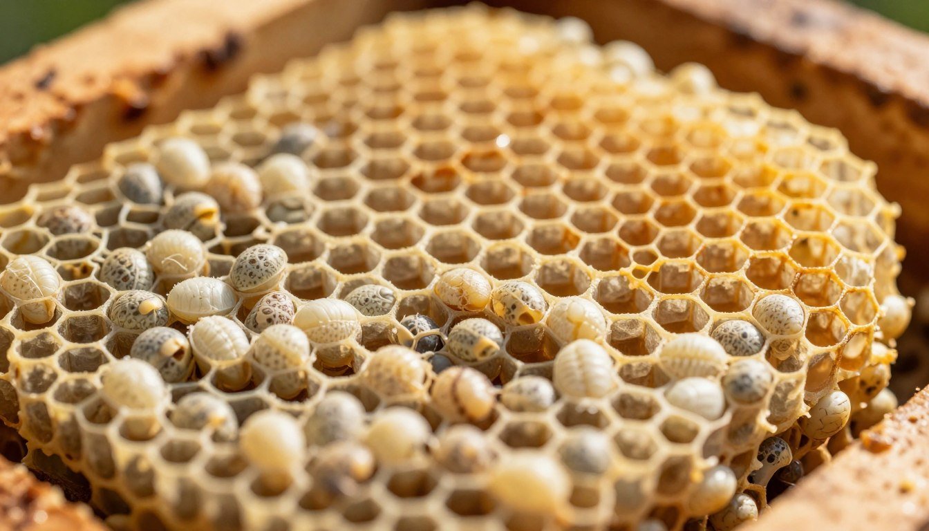 Healthy brood nest inside a hive, the area OSBN swarm prevention works around the edges of