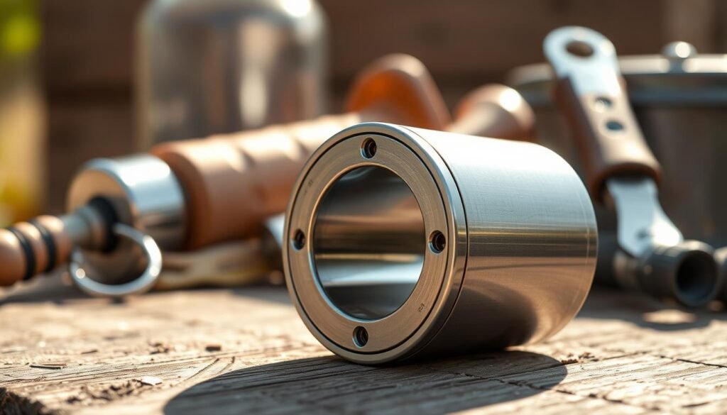 A detailed close-up of a premium hive entrance reducer placed elegantly on a rustic wooden surface, showcasing its sleek design and technical specifications. The reducer should feature fine craftsmanship with smooth edges, venting holes, and a high-quality finish, reflecting durability and functionality. In the background, softly blurred beekeeping tools such as a smoker and hive tool hint at an outdoor setting, while warm, natural sunlight filters in, casting gentle shadows that enhance the object’s contours. Use a shallow depth of field to focus on the reducer, creating a professional, inviting atmosphere perfect for an informative article section. Aim for a bright, welcoming mood that emphasizes precision and quality in beekeeping equipment. A detailed close-up of a premium hive entrance reducer placed elegantly on a rustic wooden surface, showcasing its sleek design and technical specifications. The reducer should feature fine craftsmanship with smooth edges, venting holes, and a high-quality finish, reflecting durability and functionality. In the background, softly blurred beekeeping tools such as a smoker and hive tool hint at an outdoor setting, while warm, natural sunlight filters in, casting gentle shadows that enhance the object’s contours. Use a shallow depth of field to focus on the reducer, creating a professional, inviting atmosphere perfect for an informative article section. Aim for a bright, welcoming mood that emphasizes precision and quality in beekeeping equipment.