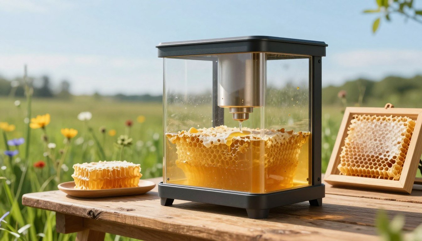 A solar wax melter in an outdoor setting, illustrating the kind of angled-glass design that commercial brands like Mann Lake and Goodland Bee Supply each manufacture with different build quality