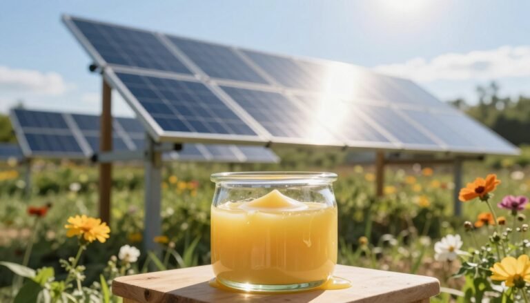 A solar wax melter prominently displayed in a serene outdoor setting