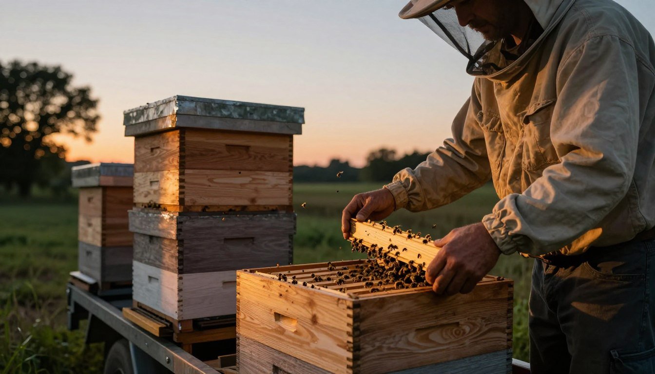 loading hives for overnight pollination moves