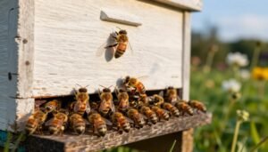 new package bees bearding outside the hive