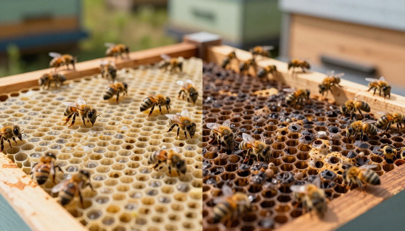 queenless brood pattern vs diseased brood