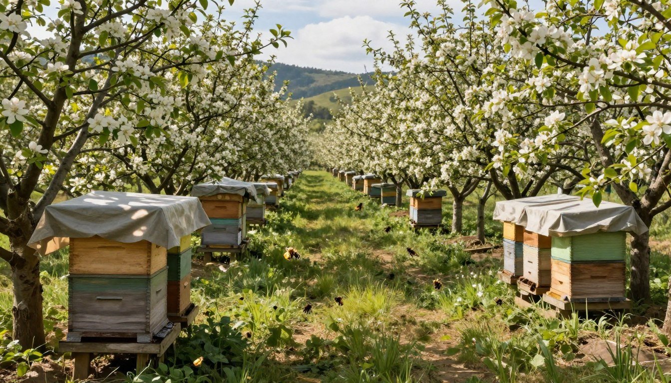 shade strategies for staging hives in orchards