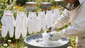 washing bee suits after diseased hive inspections