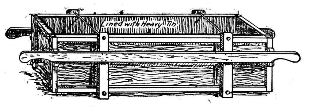 1907 technical diagram of E.W. Alexander's own honey storage and evaporating tank, from Isaac Hopkins' Bee-Culture textbook, documenting the real equipment used on his commercial apiary