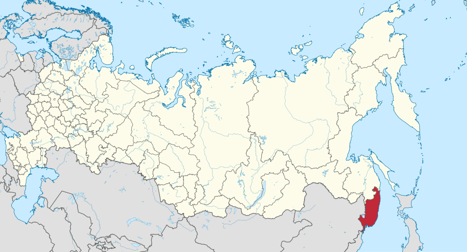 Location map of Primorsky Krai in far eastern Russia, the region where Russian honey bees developed natural varroa mite resistance over roughly a century of coexistence with the mite