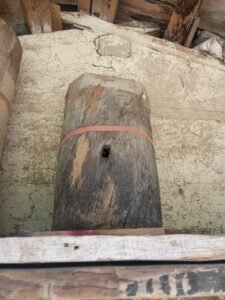 Traditional wooden bee hive boxes used in household beekeeping in Himachal Pradesh, India