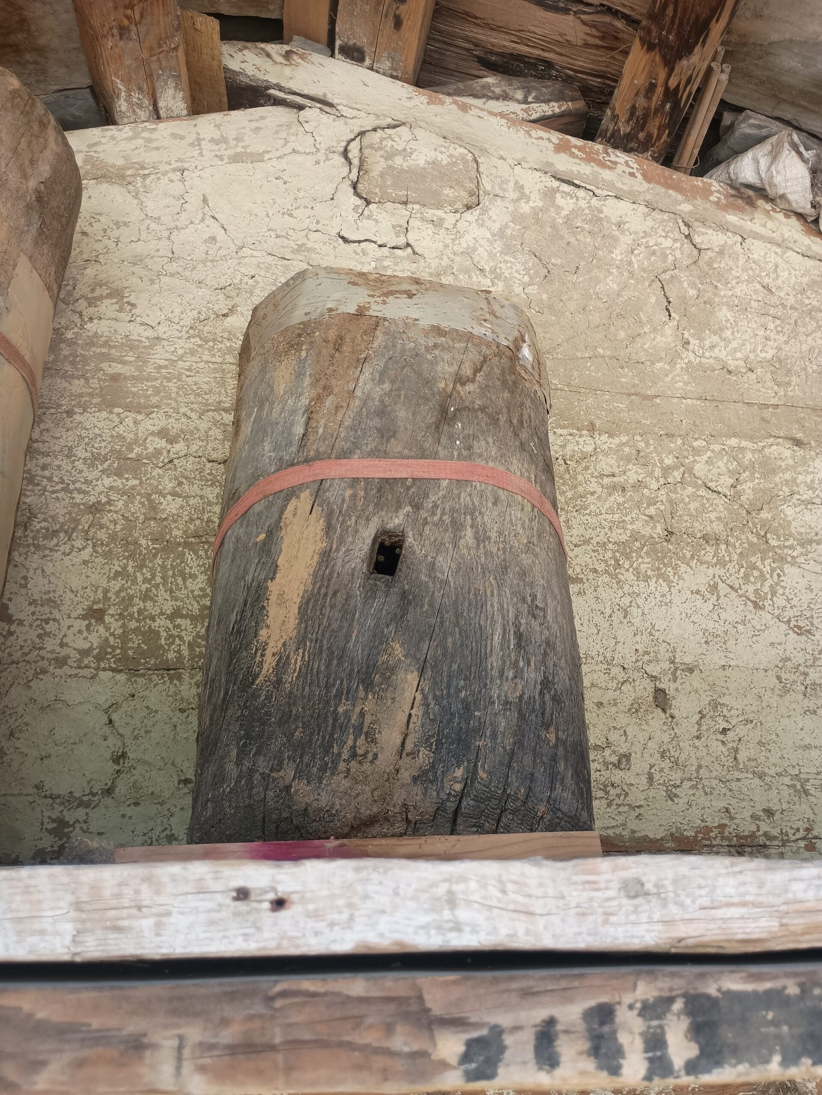 Traditional wooden bee hive boxes used in household beekeeping in Himachal Pradesh, India