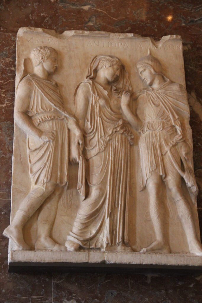 Ancient Roman marble relief depicting Orpheus, Eurydice, and Hermes, the myth directly linked to Aristaeus's story
