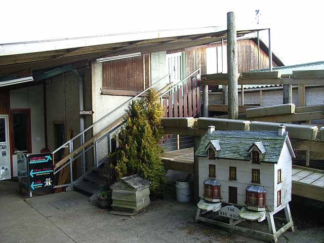 A beehive and apiary setup at a working honey farm that operates as a public visitor attraction