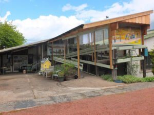 Visitor centre building at Chain Bridge Honey Farm, a real working apiary and tourist attraction in Northumberland, England