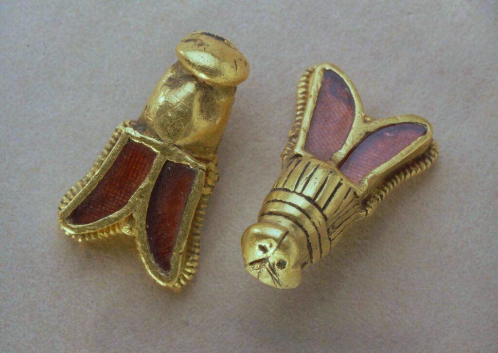 Gold and garnet bee ornaments from the 5th-century tomb of Frankish king Childeric I