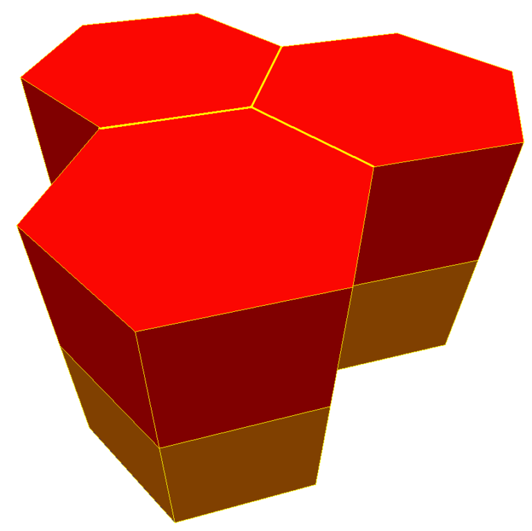 Diagram of a hexagonal prismatic honeycomb structure showing cell angle geometry