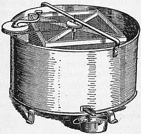 Period engraving of the original Hruschka centrifugal honey extractor design from the 1911 Encyclopaedia Britannica