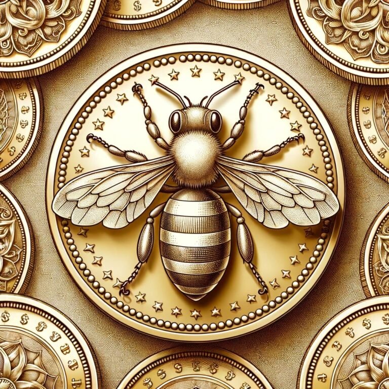 Stylized bee emblem on a gold coin, symbolizing beekeeping setup costs