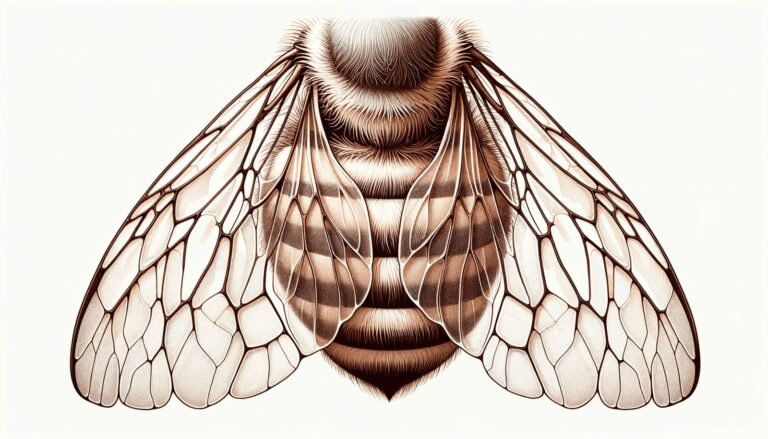 Close-up of a honeybee's forewing and hindwing showing the branching vein network