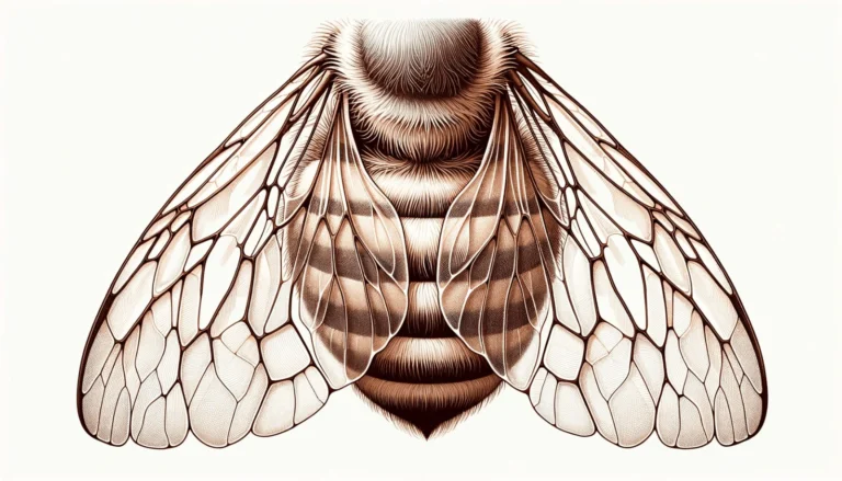 Close-up of a honeybee's forewing and hindwing showing the branching vein network