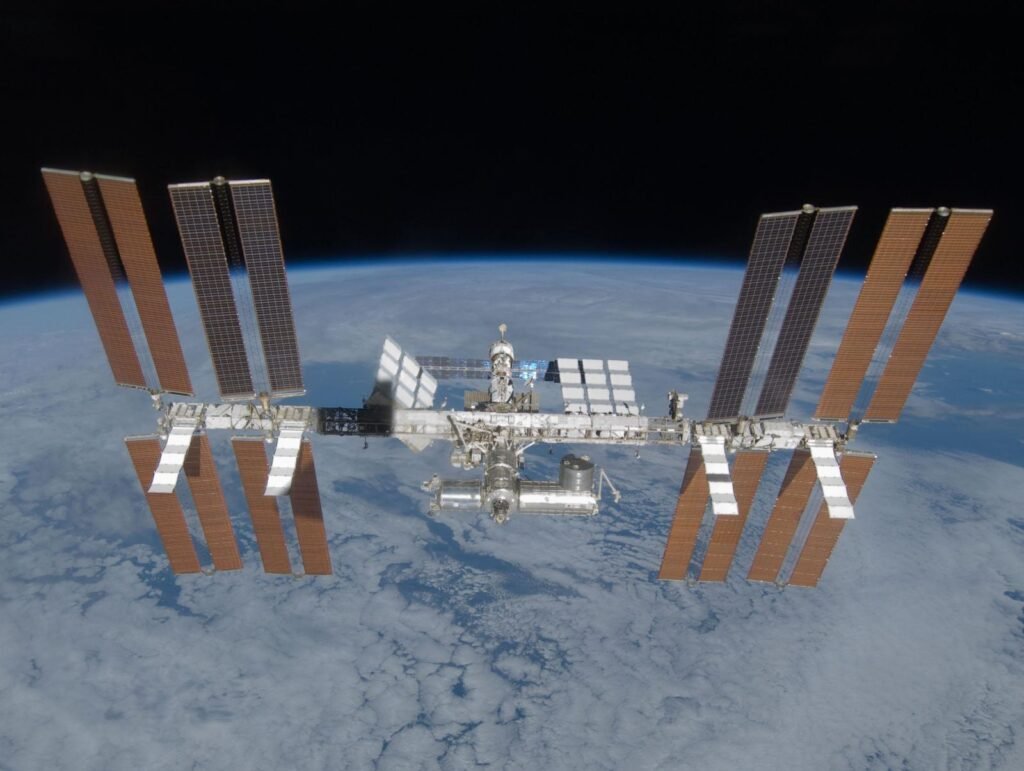 International Space Station photographed from a space shuttle in orbit above Earth