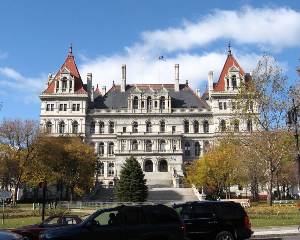 The New York State Capitol building in Albany, where the 2021 amendment to Article 15 reinstated mandatory beekeeper registration