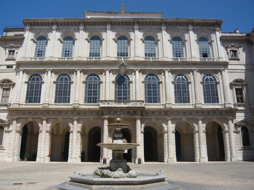 Facade of Palazzo Barberini in Rome, the family palace covered in the Barberini bee emblem